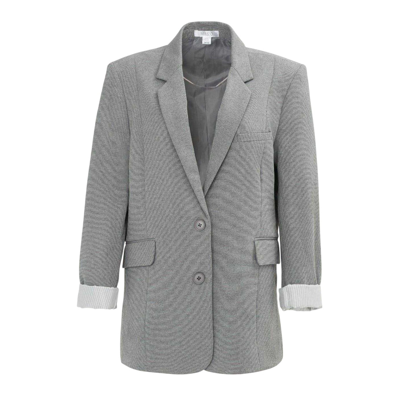 Light Grey - Front - Miso Womens-Ladies Turned Up Cuff Blazer