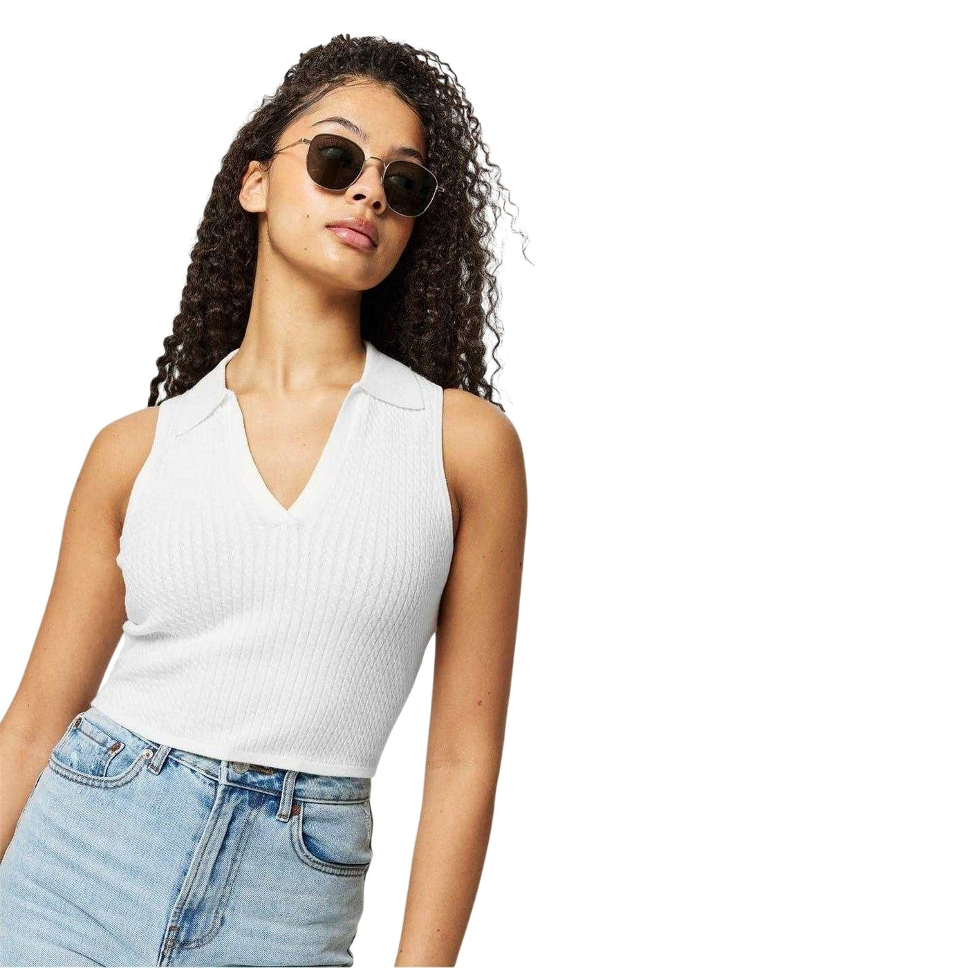 Vintage White - Side - Jack Wills Womens-Ladies Cable Knit Sleeveless Shirt