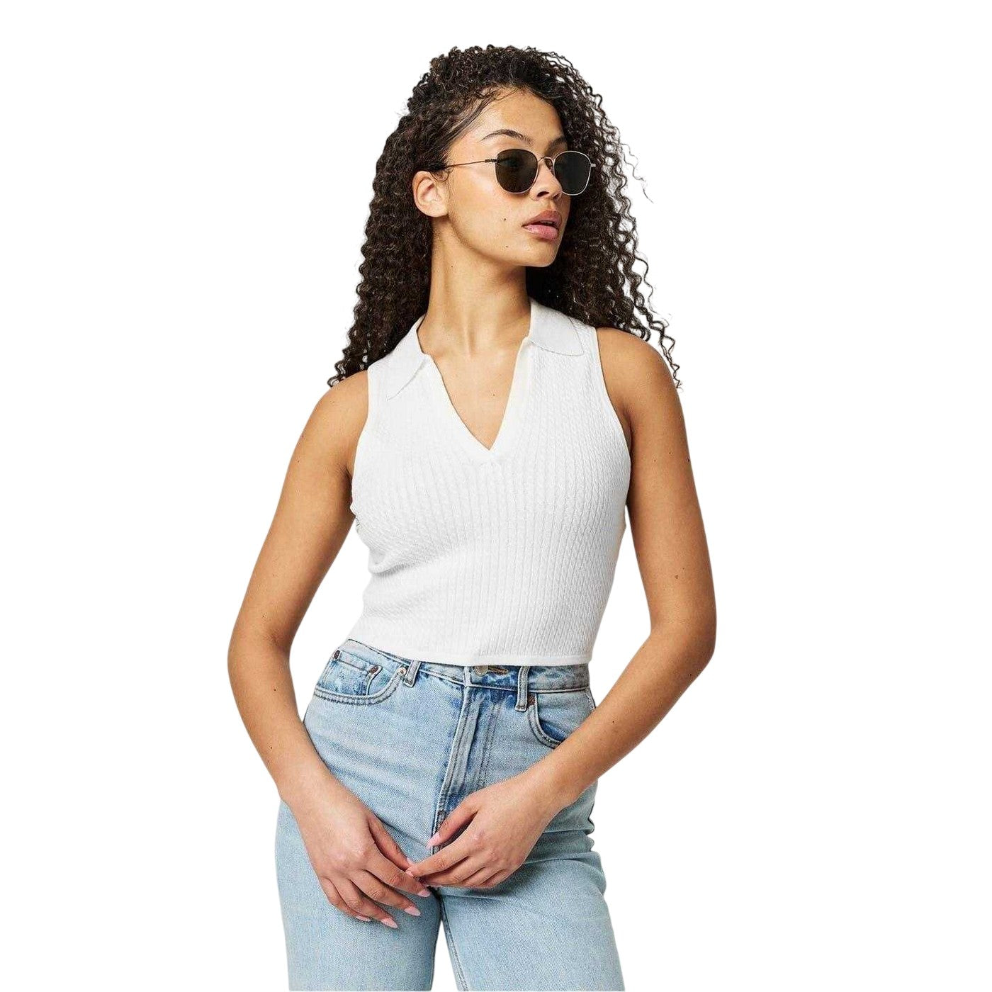Vintage White - Lifestyle - Jack Wills Womens-Ladies Cable Knit Sleeveless Shirt