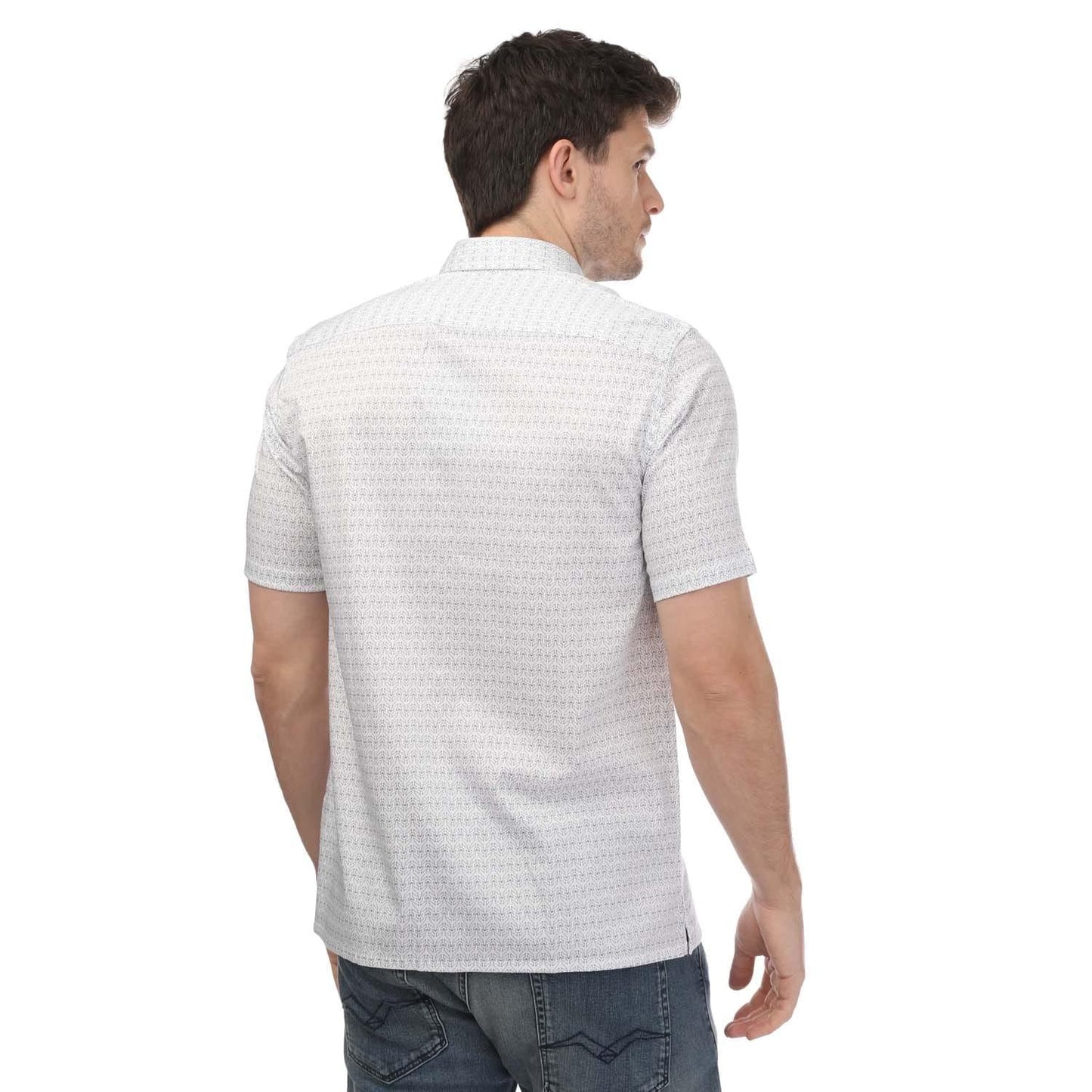 White - Back - Ted Baker Mens Sargent Geometric Satin Stretch Shirt