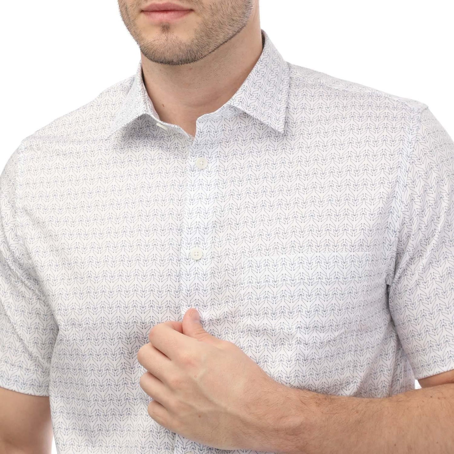 White - Side - Ted Baker Mens Sargent Geometric Satin Stretch Shirt