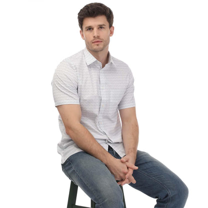 White - Lifestyle - Ted Baker Mens Sargent Geometric Satin Stretch Shirt