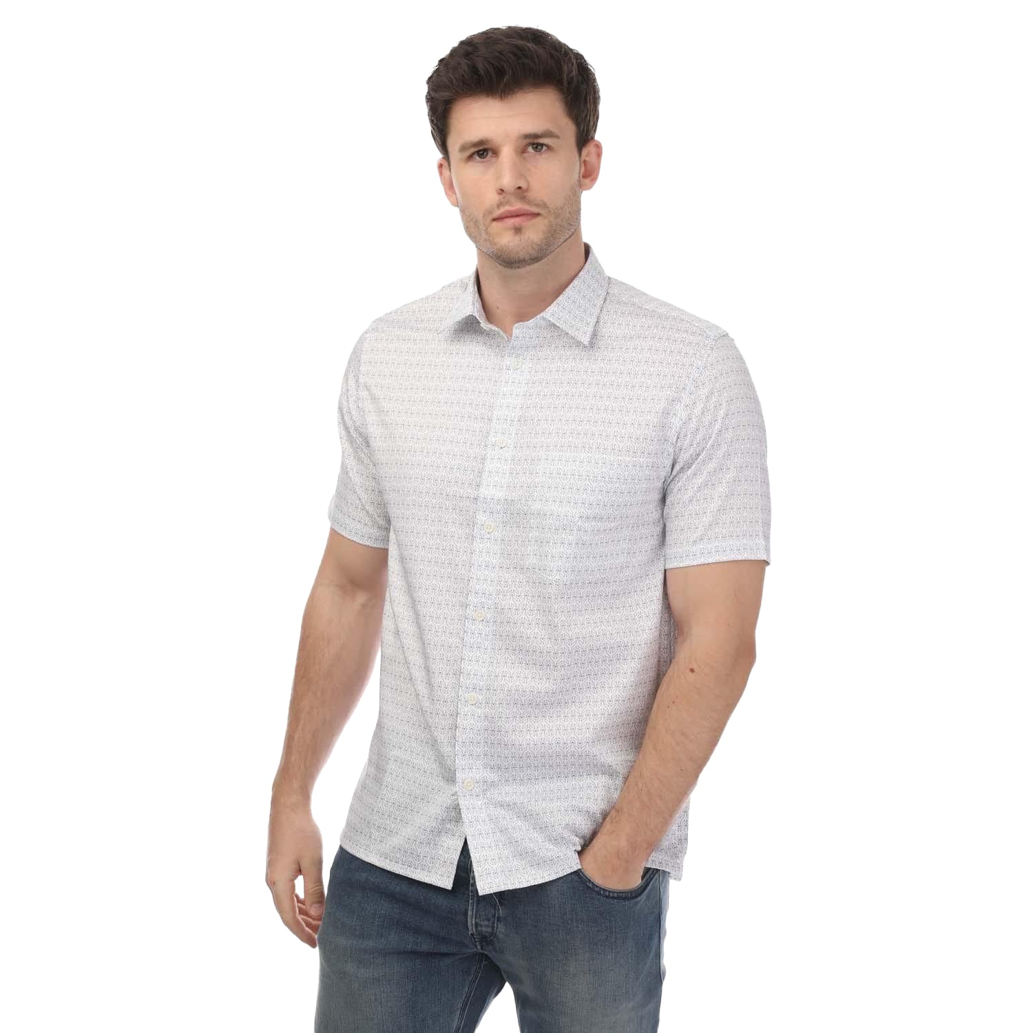 White - Front - Ted Baker Mens Sargent Geometric Satin Stretch Shirt