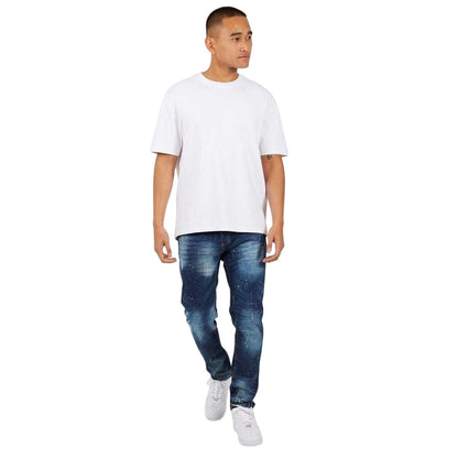 Blue - Front - Brave Soul Mens Cotton Splat Skinny Jeans
