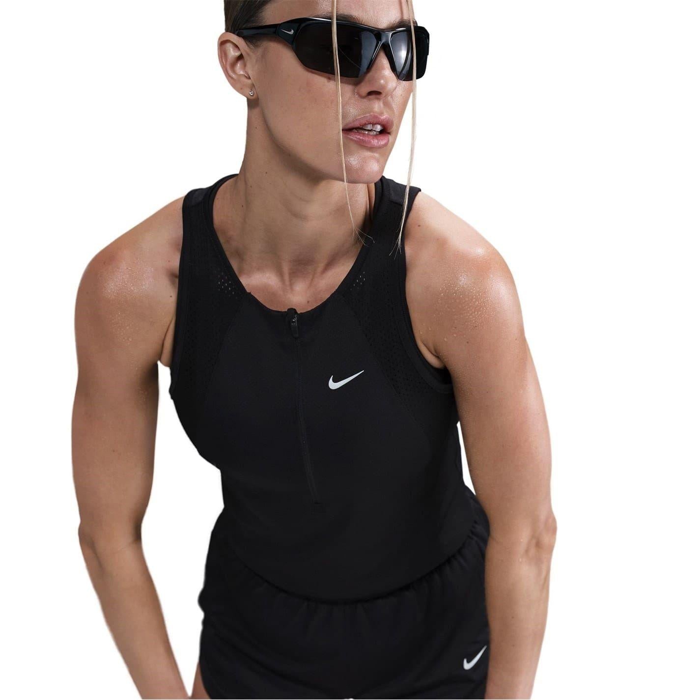 Black - Lifestyle - Nike Womens-Ladies Run Zip Neck Vest Top
