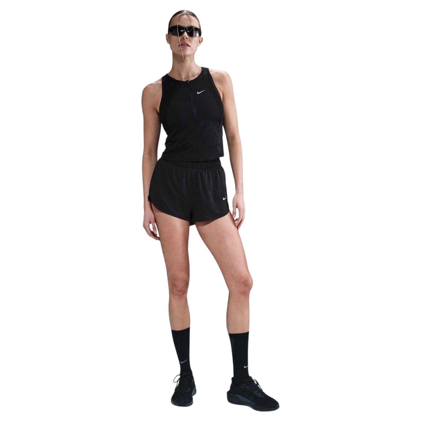 Black - Pack Shot - Nike Womens-Ladies Run Zip Neck Vest Top