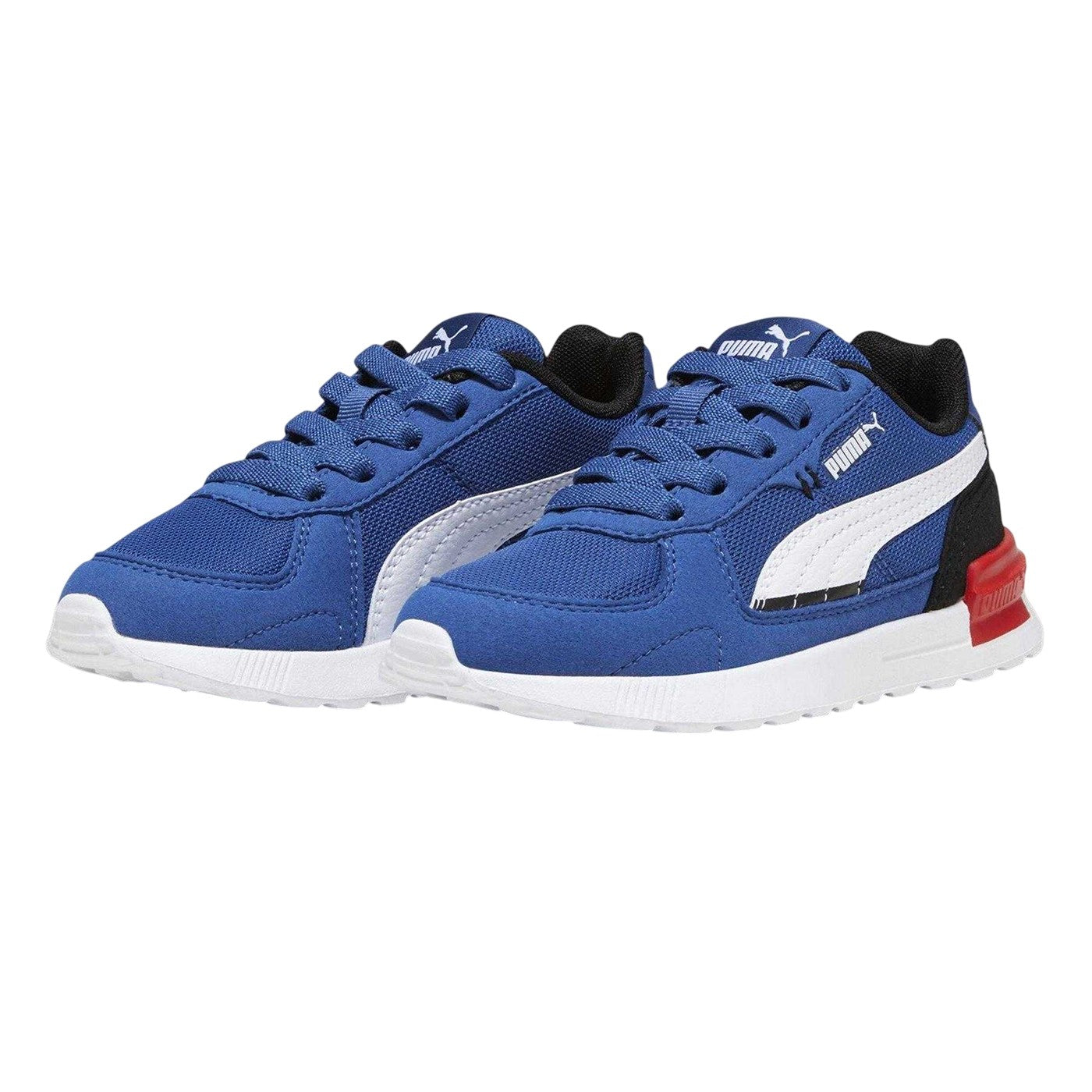 Blue-Black-White - Side - Puma Childrens-Kids Graviton Mesh Trainers