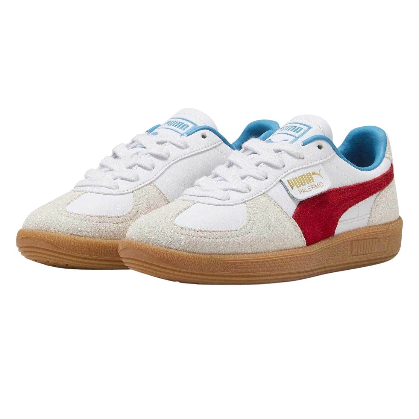 White-Red - Side - Puma Boys Palermo Classic Leather Flat Trainers