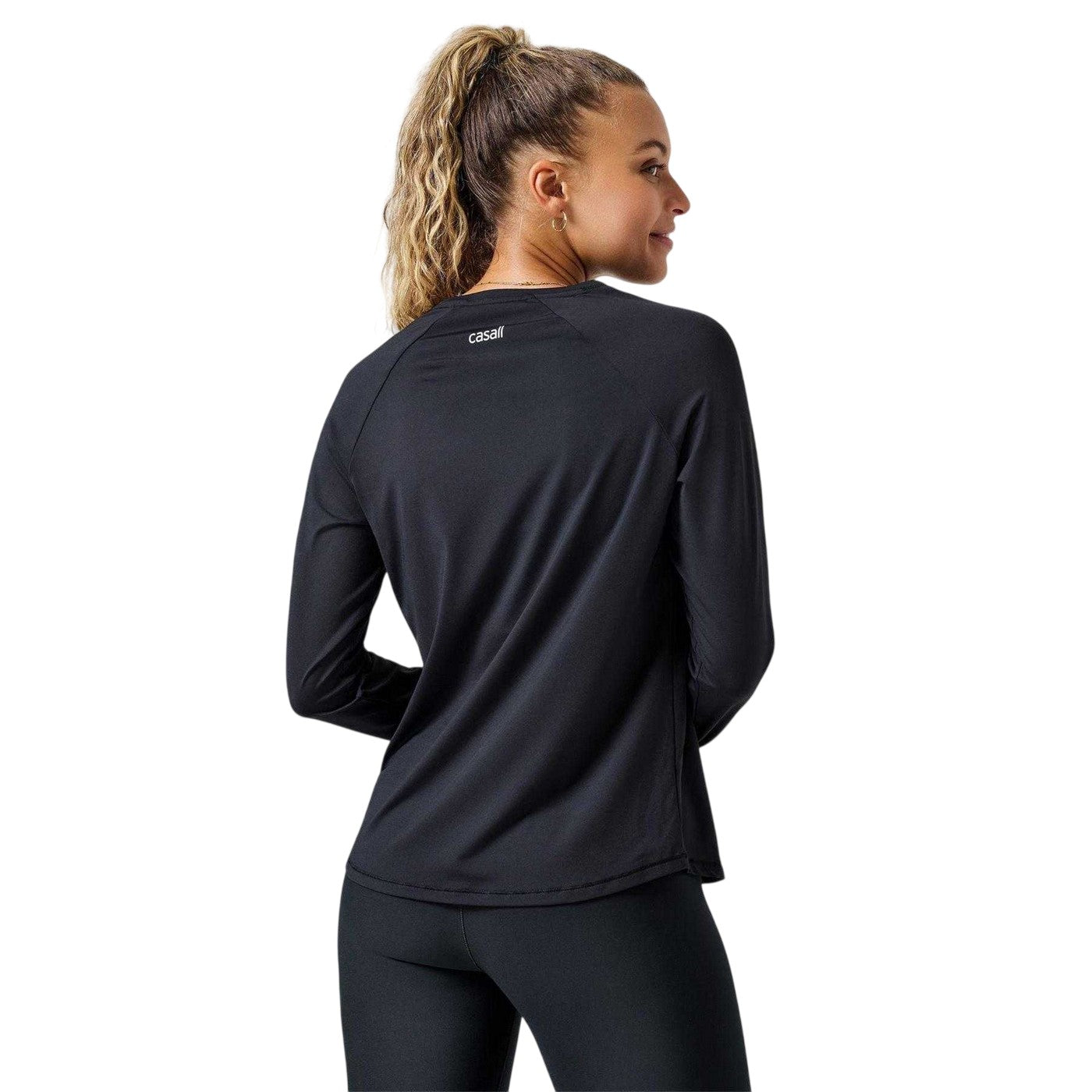 Black - Back - Casall Womens-Ladies Performance Long-Sleeved Gym Technical Top