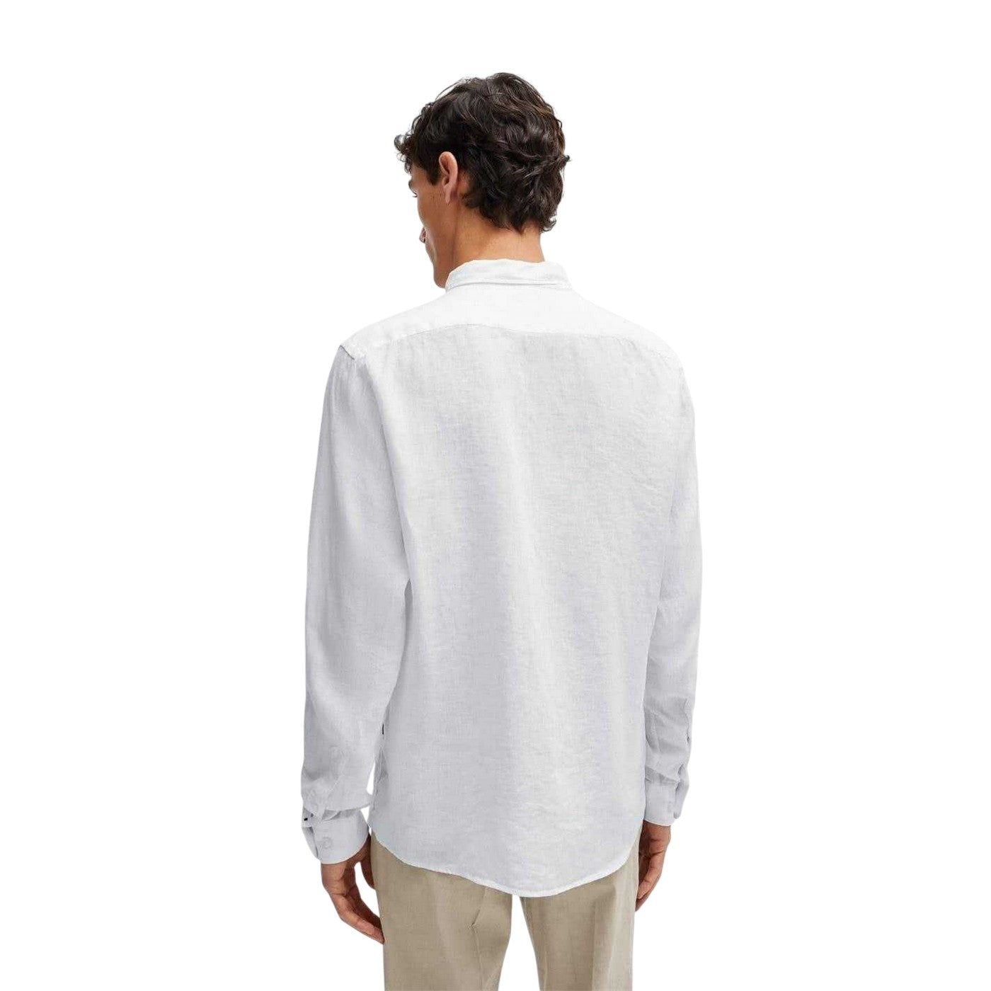 White - Back - Boss Mens Liam Linen Button-Down Shirt