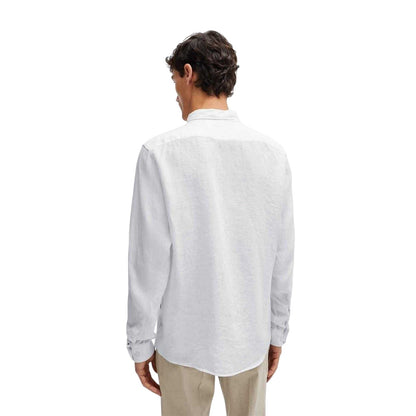 White - Back - Boss Mens Liam Linen Button-Down Shirt