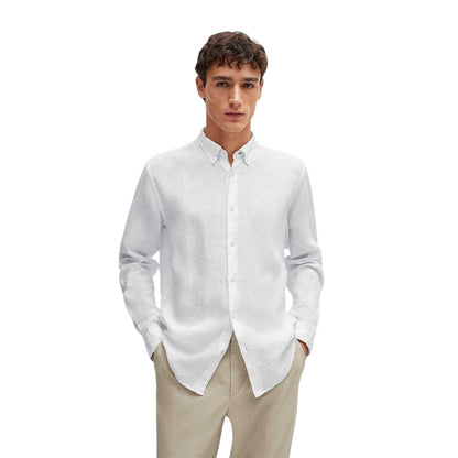 White - Pack Shot - Boss Mens Liam Linen Button-Down Shirt