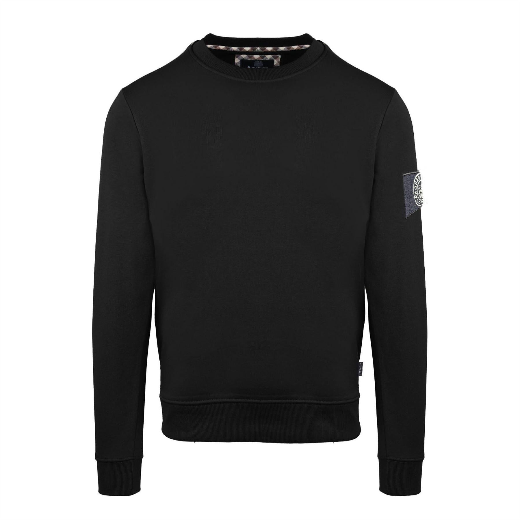 Black - Front - Aquascutum Mens Round Neck Relaxed Fit Sweatshirt