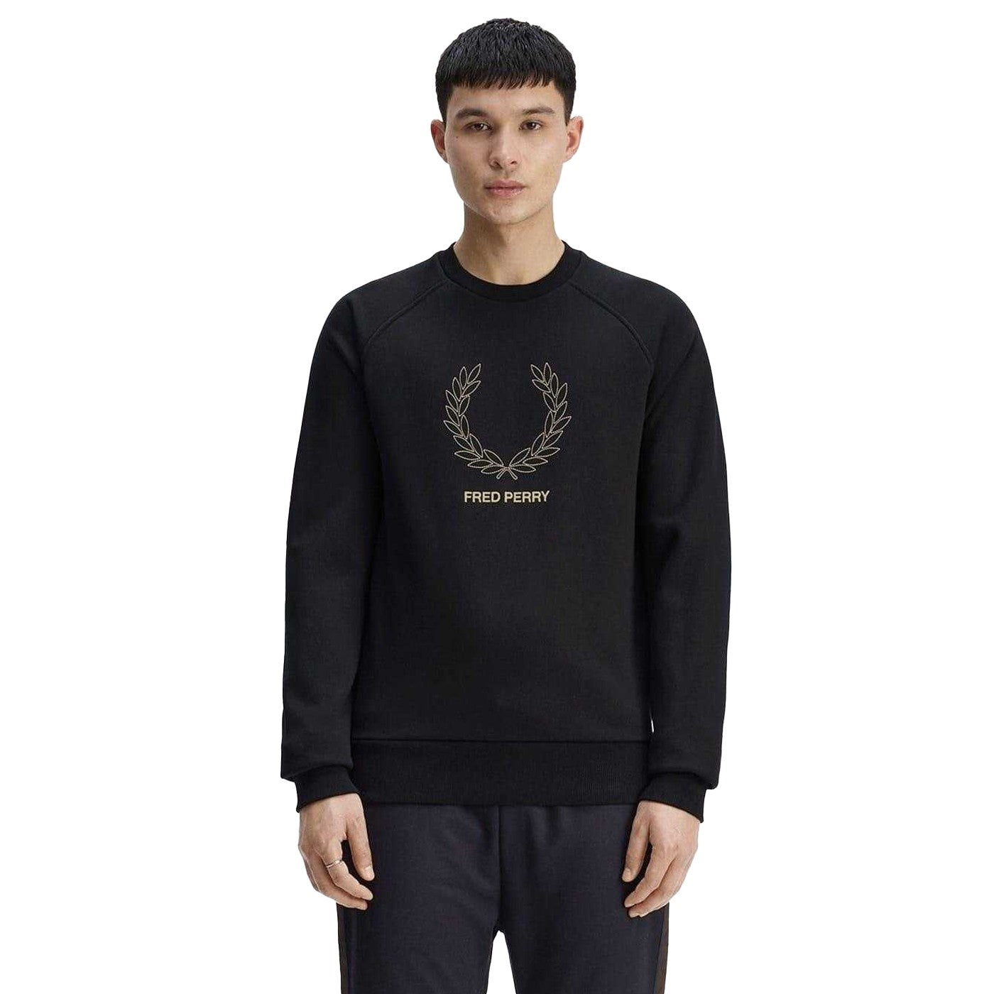 Black - Pack Shot - Fred Perry Mens Embroidered Logo Sweatshirt