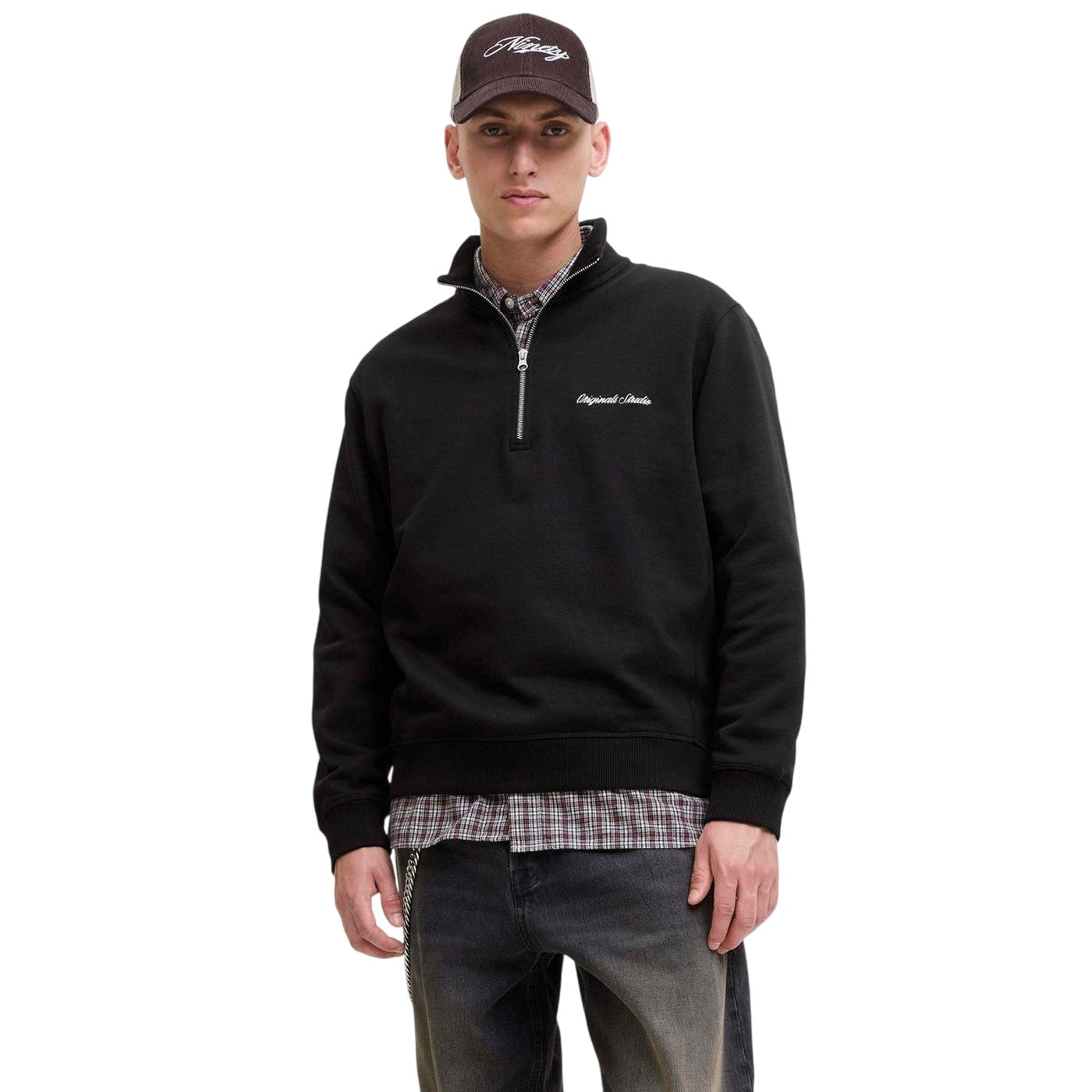 Black - Pack Shot - Jack And Jones Mens High Collar Sweatshirt