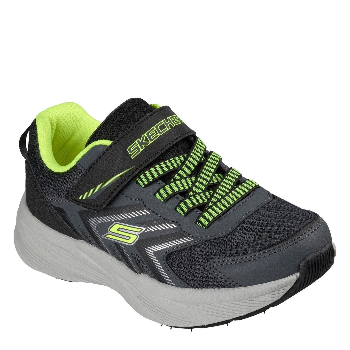 Charcoal-Lime - Side - Skechers Boys Microspec Trainers