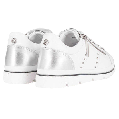 White - Back - Moda In Pelle Womens-Ladies Brasina Leather Studded Flat Trainers