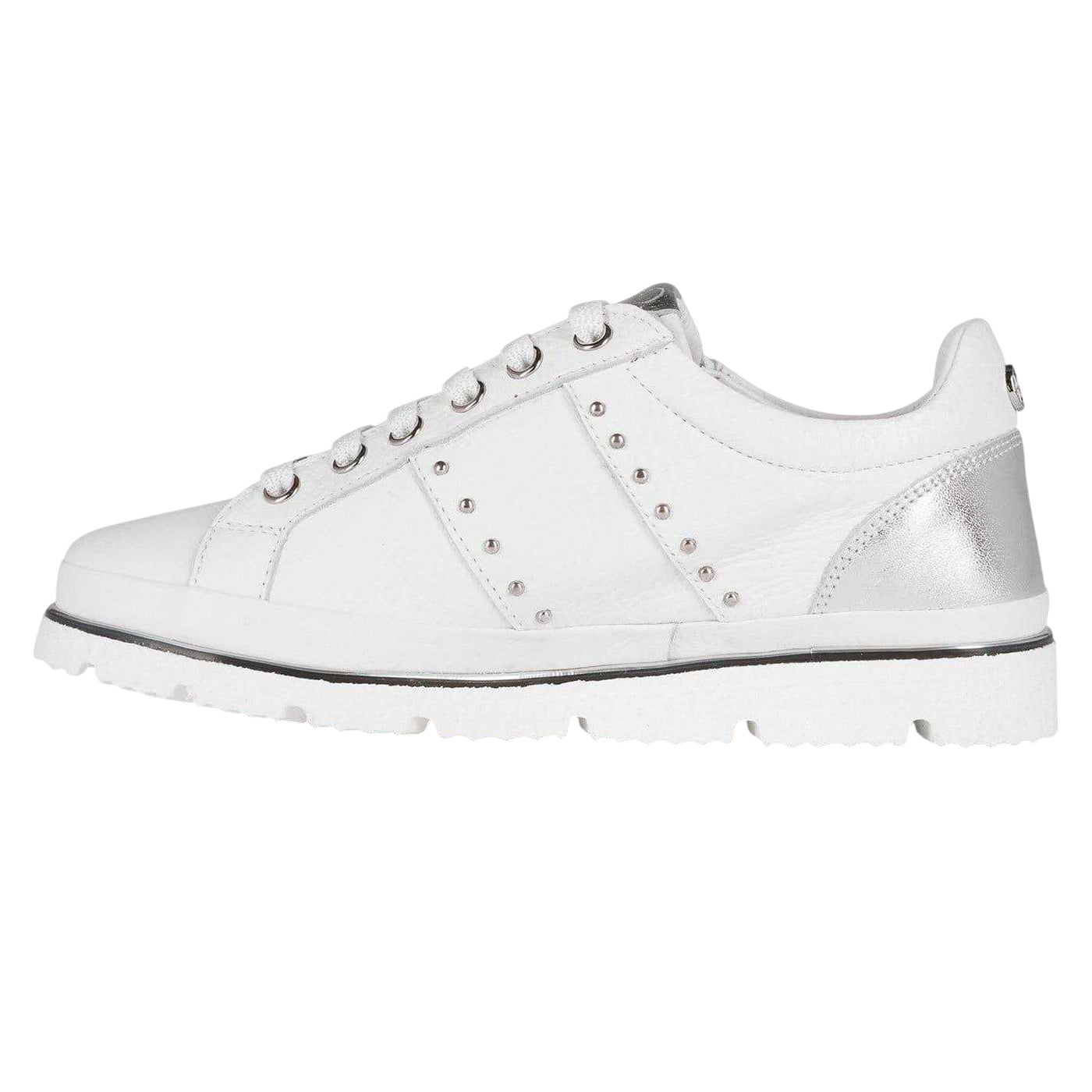 White - Side - Moda In Pelle Womens-Ladies Brasina Leather Studded Flat Trainers