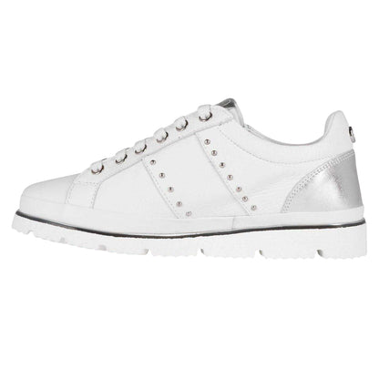 White - Side - Moda In Pelle Womens-Ladies Brasina Leather Studded Flat Trainers