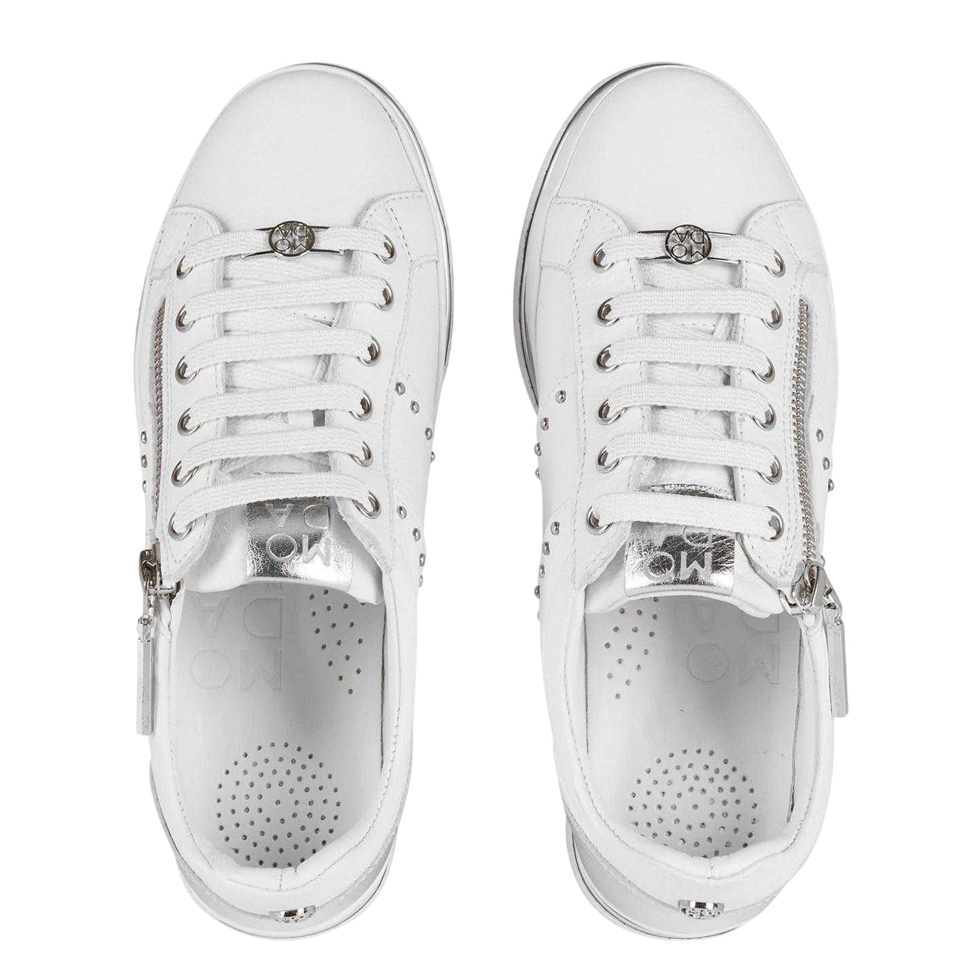 White - Lifestyle - Moda In Pelle Womens-Ladies Brasina Leather Studded Flat Trainers