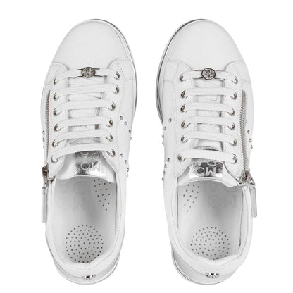 White - Lifestyle - Moda In Pelle Womens-Ladies Brasina Leather Studded Flat Trainers