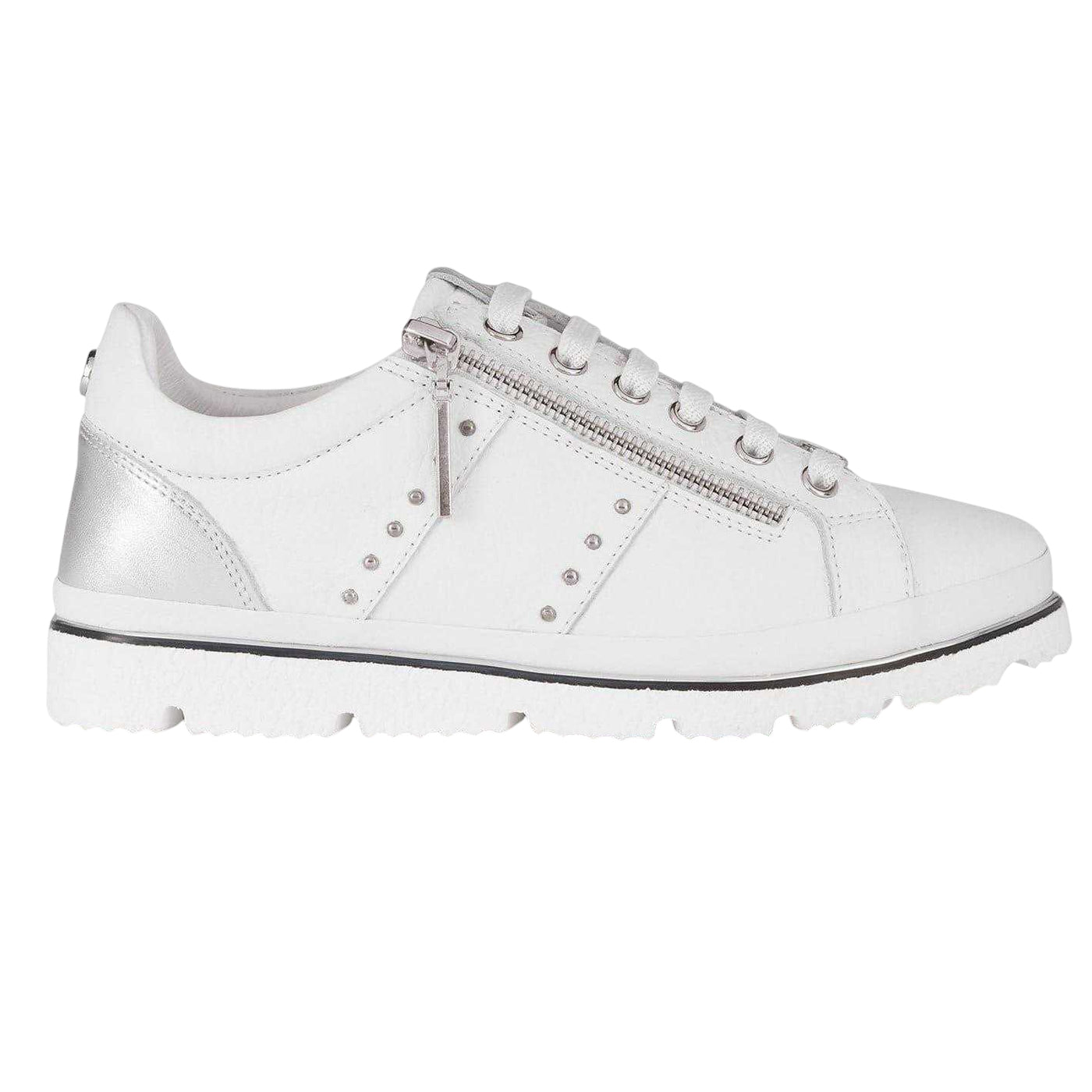 White - Front - Moda In Pelle Womens-Ladies Brasina Leather Studded Flat Trainers