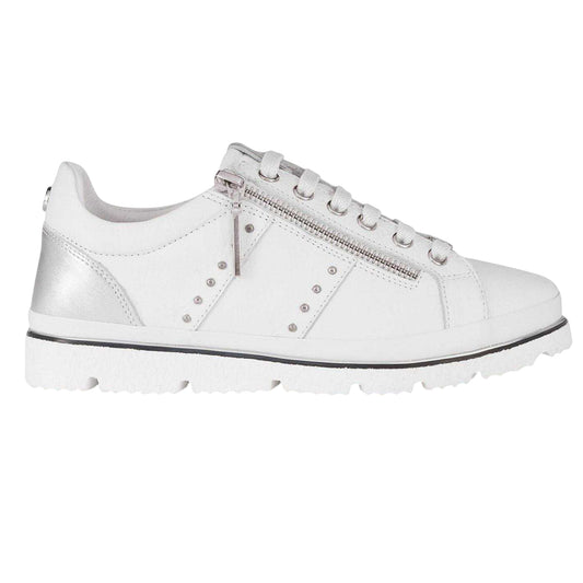 White - Front - Moda In Pelle Womens-Ladies Brasina Leather Studded Flat Trainers