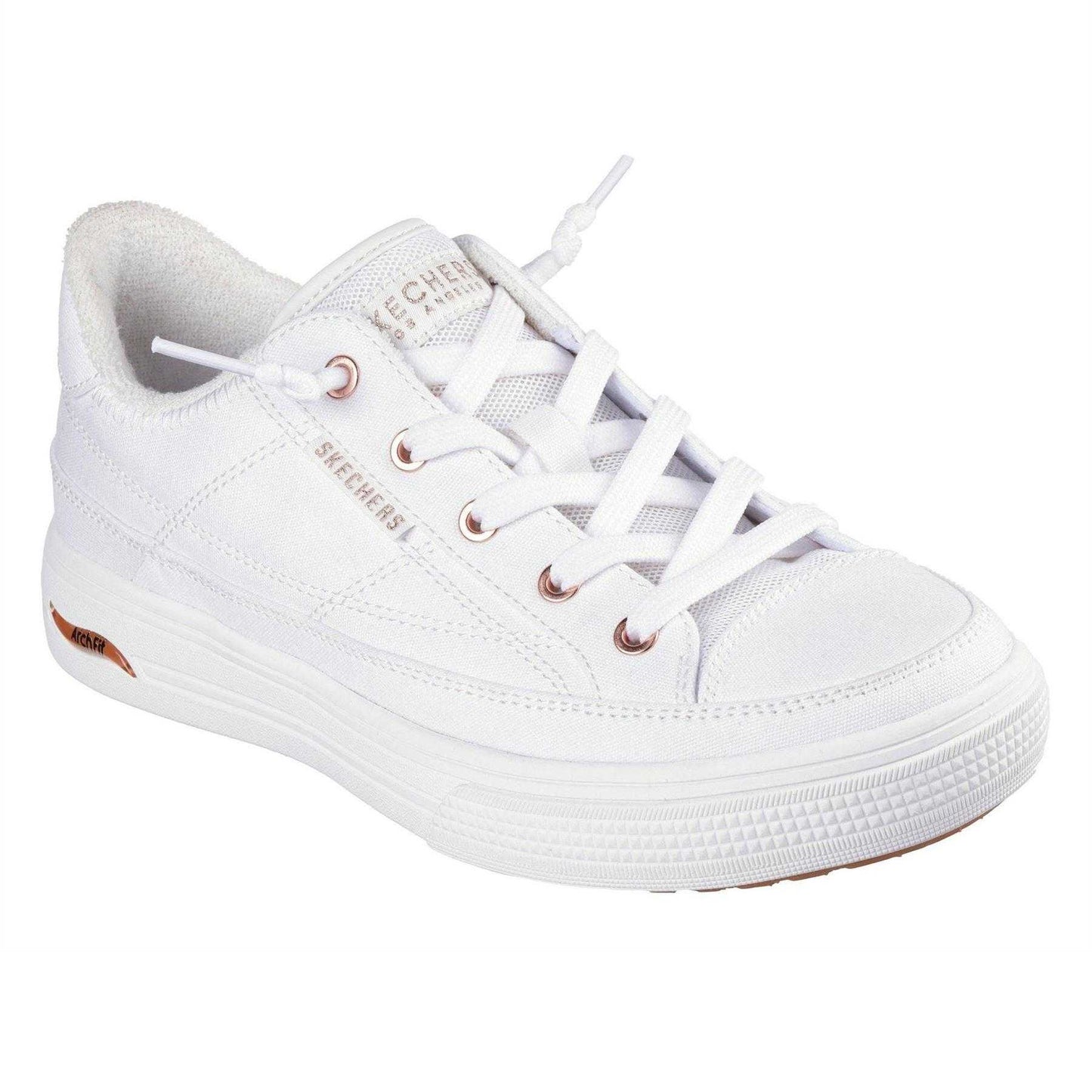 White - Lifestyle - Skechers Womens-Ladies Arcade - Meet Ya There Canvas Trainers