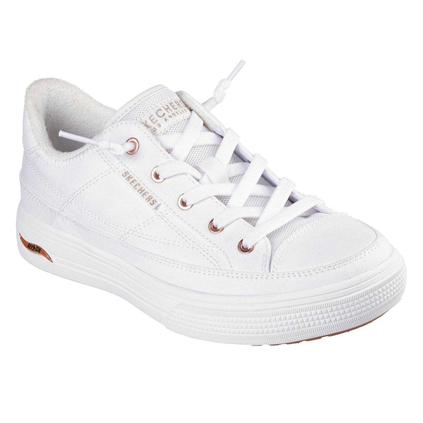 White - Lifestyle - Skechers Womens-Ladies Arcade - Meet Ya There Canvas Trainers