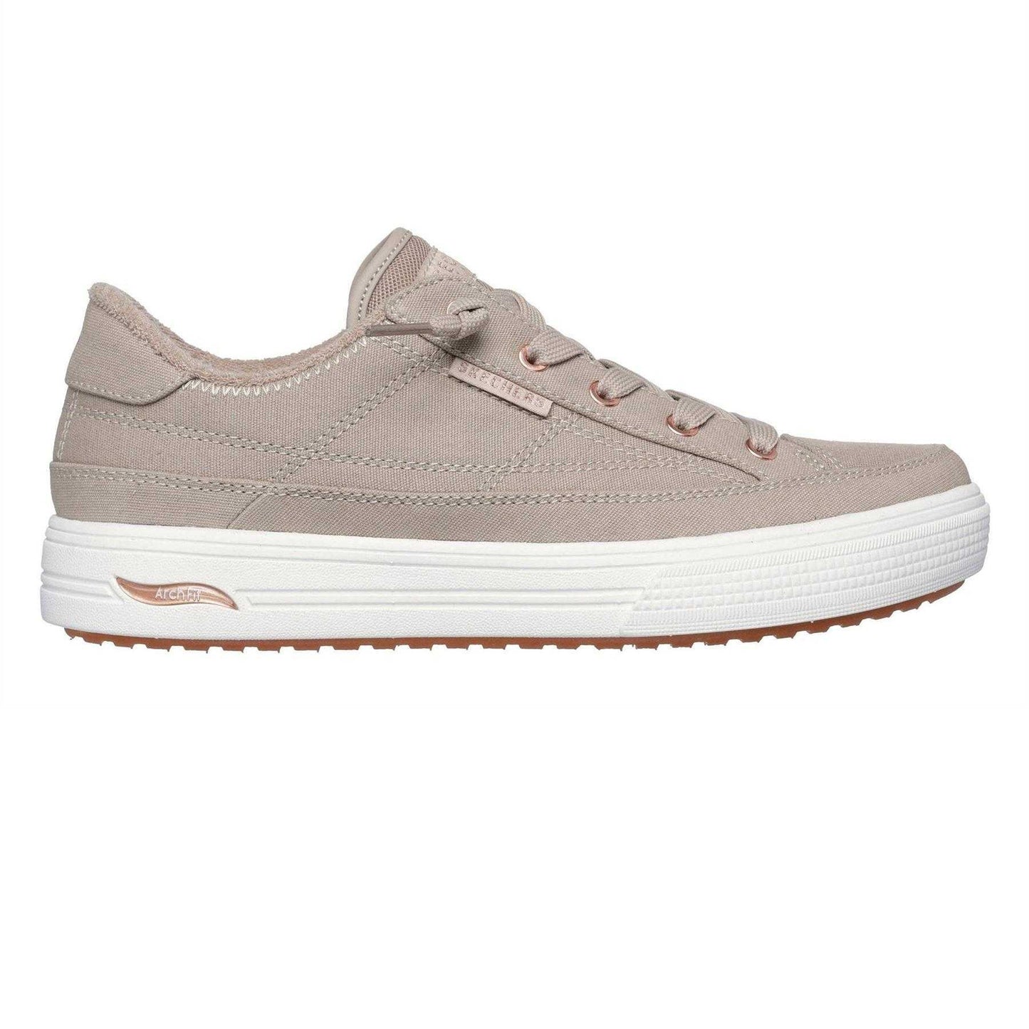 Taupe - Front - Skechers Womens-Ladies Arcade - Meet Ya There Canvas Trainers