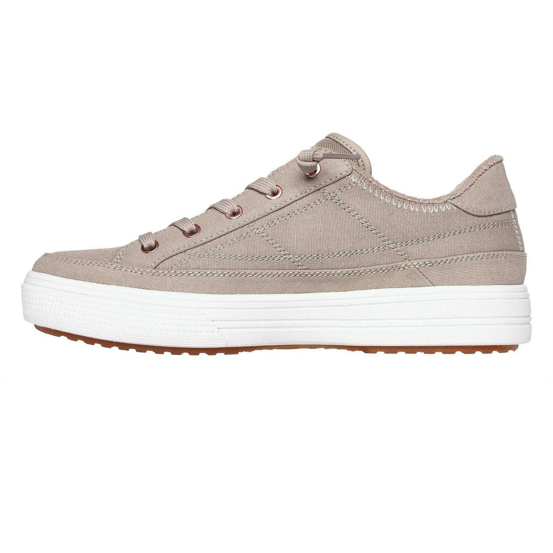 Taupe - Side - Skechers Womens-Ladies Arcade - Meet Ya There Canvas Trainers