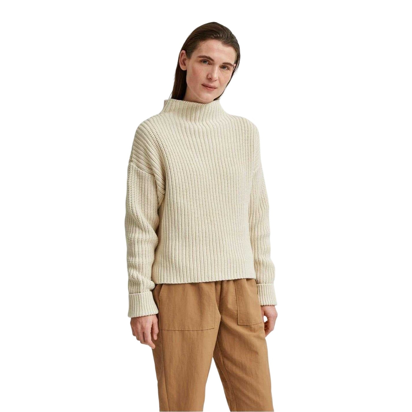 Birch - Pack Shot - Selected Femme Womens-Ladies Selma Rib Knit Jumper
