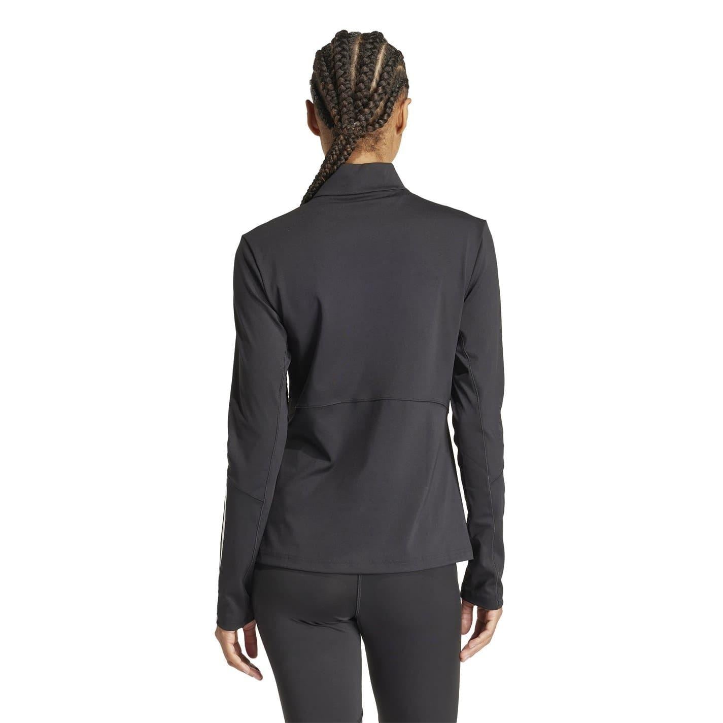 Black - Back - Adidas Womens-Ladies Hyperglam Zip Neck Gym Top
