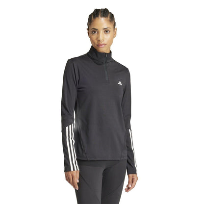 Black - Side - Adidas Womens-Ladies Hyperglam Zip Neck Gym Top