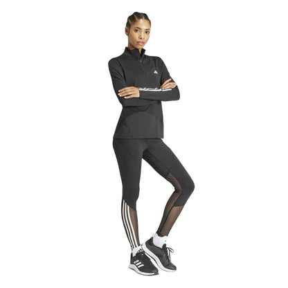 Black - Lifestyle - Adidas Womens-Ladies Hyperglam Zip Neck Gym Top