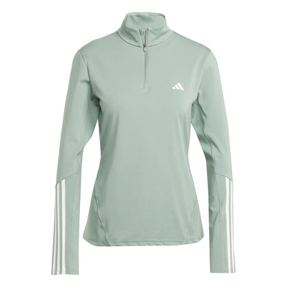 Linen Green - Front - Adidas Womens-Ladies Hyperglam Zip Neck Gym Top