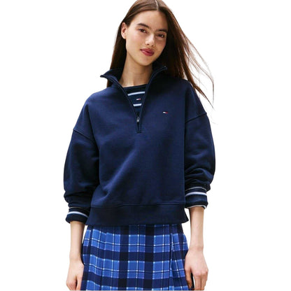 Navy - Side - Tommy Jeans Womens-Ladies Zip Neck Sweatshirt