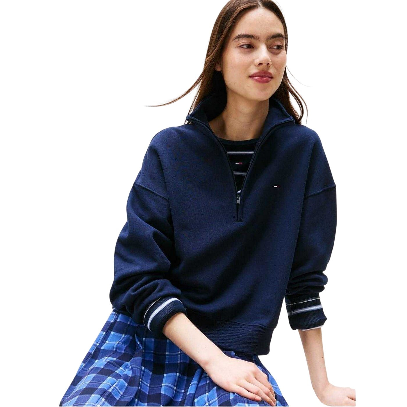 Navy - Lifestyle - Tommy Jeans Womens-Ladies Zip Neck Sweatshirt
