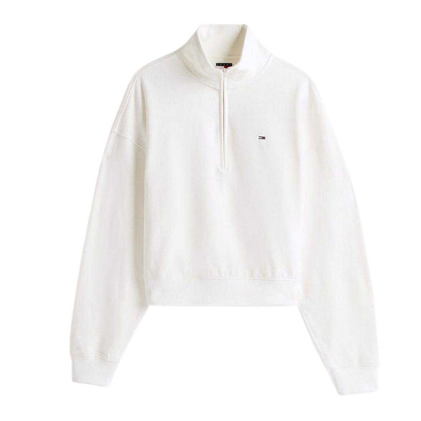 Ecru - Front - Tommy Jeans Womens-Ladies Zip Neck Sweatshirt