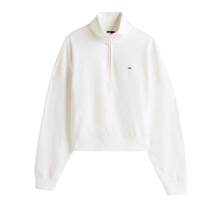 Ecru - Front - Tommy Jeans Womens-Ladies Zip Neck Sweatshirt