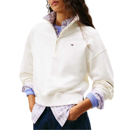 Ecru - Side - Tommy Jeans Womens-Ladies Zip Neck Sweatshirt
