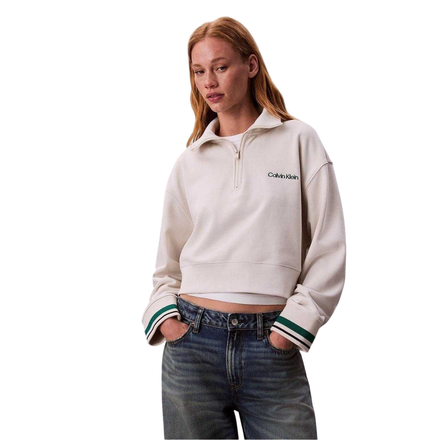 Chalk - Lifestyle - Calvin Klein Womens-Ladies Embroidered Logo Fleece Sweatshirt