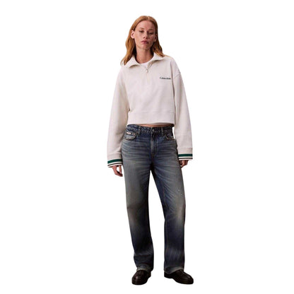 Chalk - Pack Shot - Calvin Klein Womens-Ladies Embroidered Logo Fleece Sweatshirt