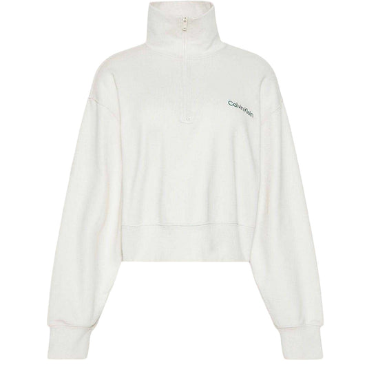 Chalk - Front - Calvin Klein Womens-Ladies Embroidered Logo Fleece Sweatshirt