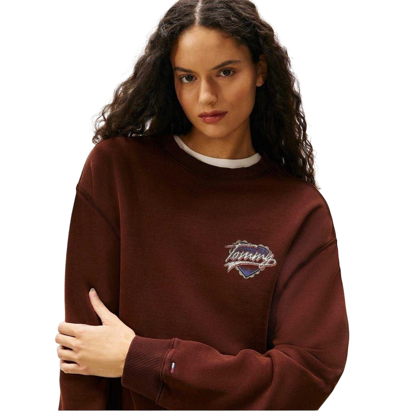 Brown - Side - Tommy Jeans Womens-Ladies Heart Regular Sweatshirt