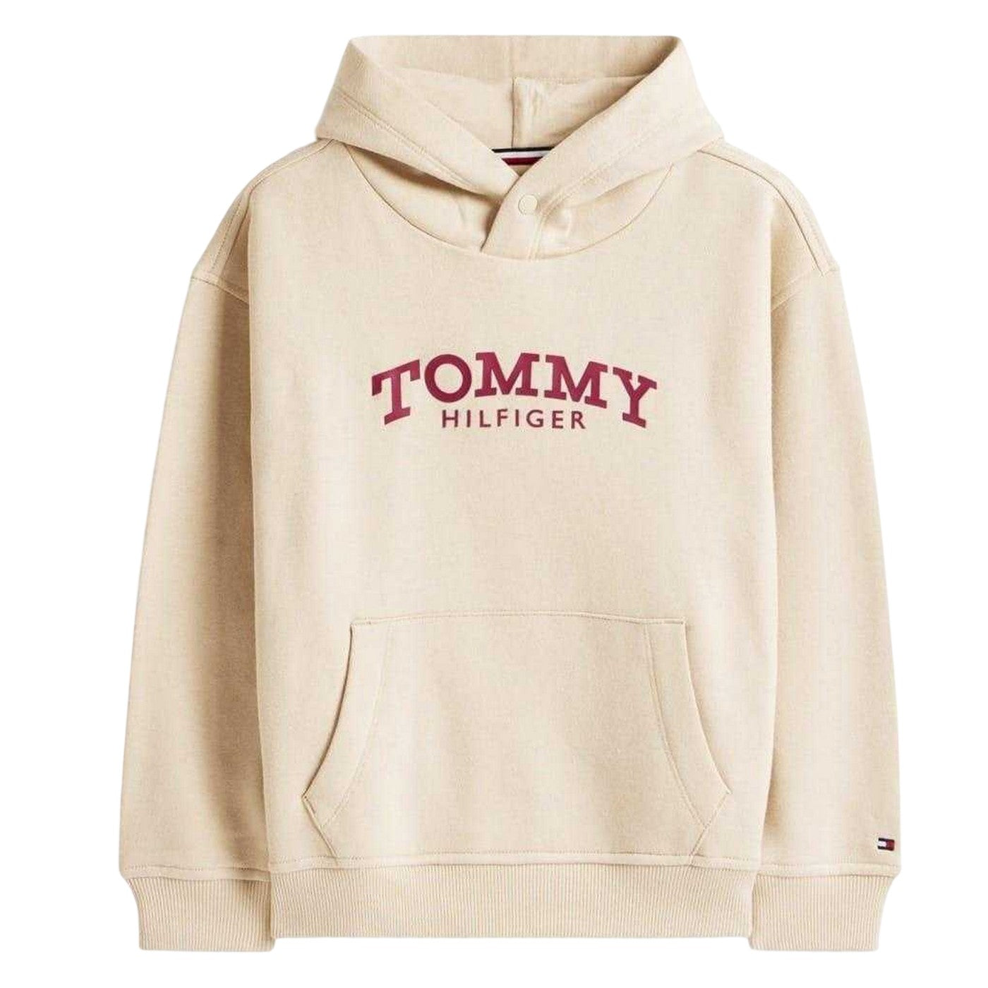 Sand - Front - Tommy Hilfiger Childrens-Kids Logo Hooded Drawstring Hoodie