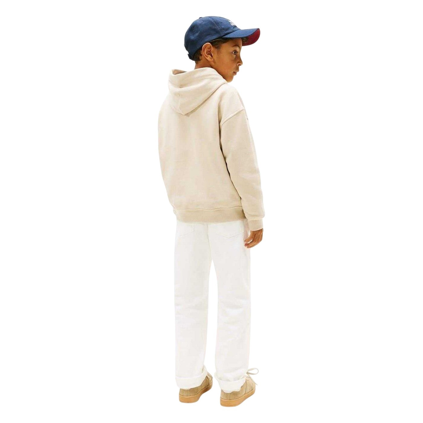 Sand - Back - Tommy Hilfiger Childrens-Kids Logo Hooded Drawstring Hoodie