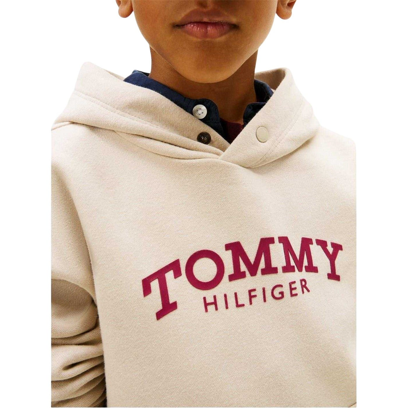 Sand - Side - Tommy Hilfiger Childrens-Kids Logo Hooded Drawstring Hoodie