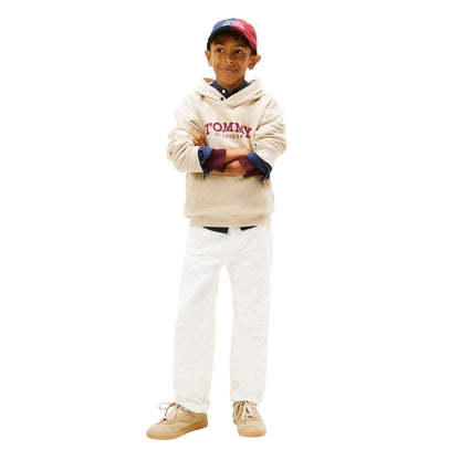 Sand - Pack Shot - Tommy Hilfiger Childrens-Kids Logo Hooded Drawstring Hoodie