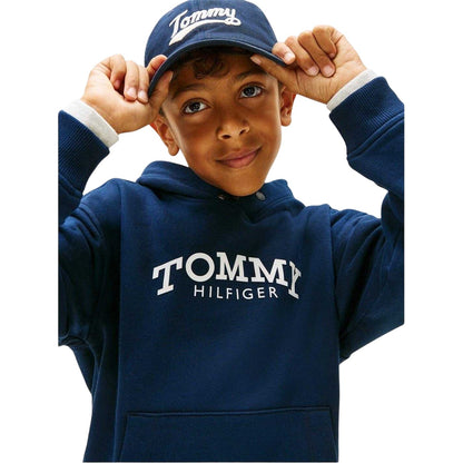 Night Navy - Side - Tommy Hilfiger Childrens-Kids Logo Hooded Drawstring Hoodie
